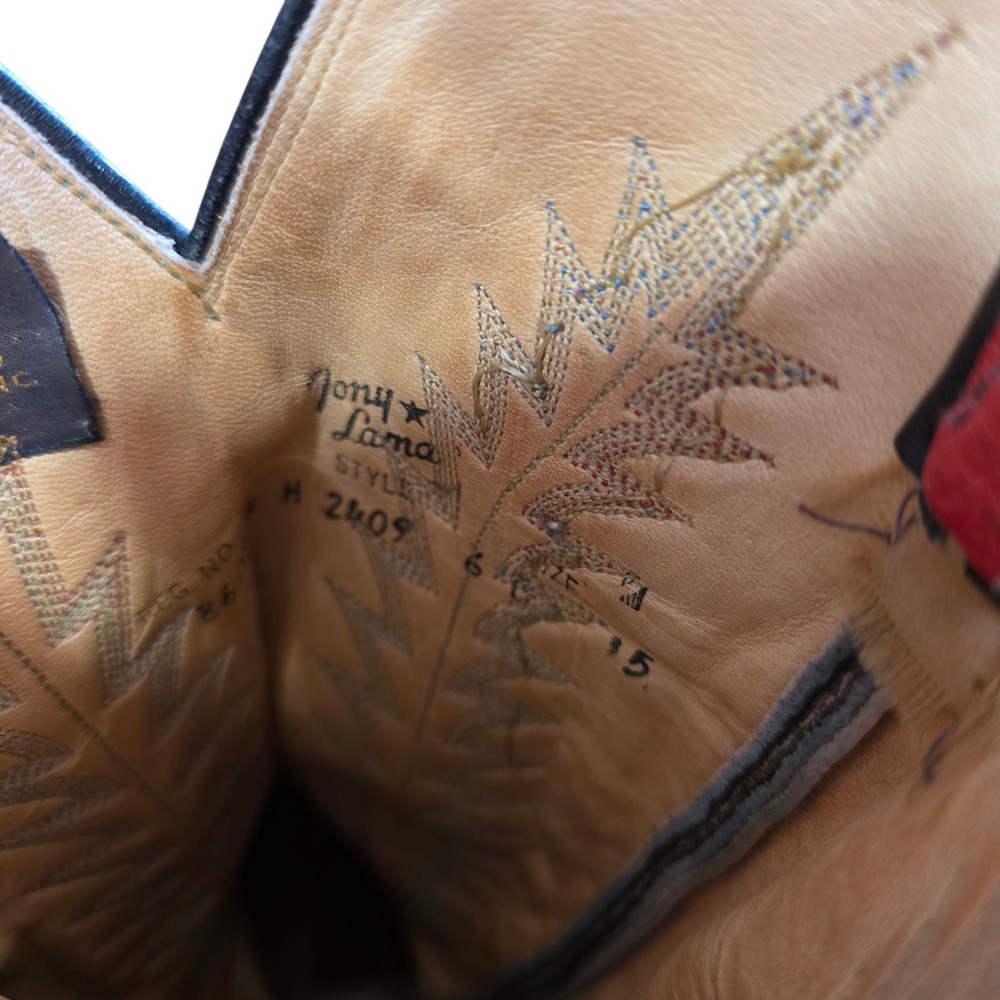 Vintage Tony Lama 2409 Red Black Leather Western Cowboy Boots Women's 6B USA - Picture 6 of 7